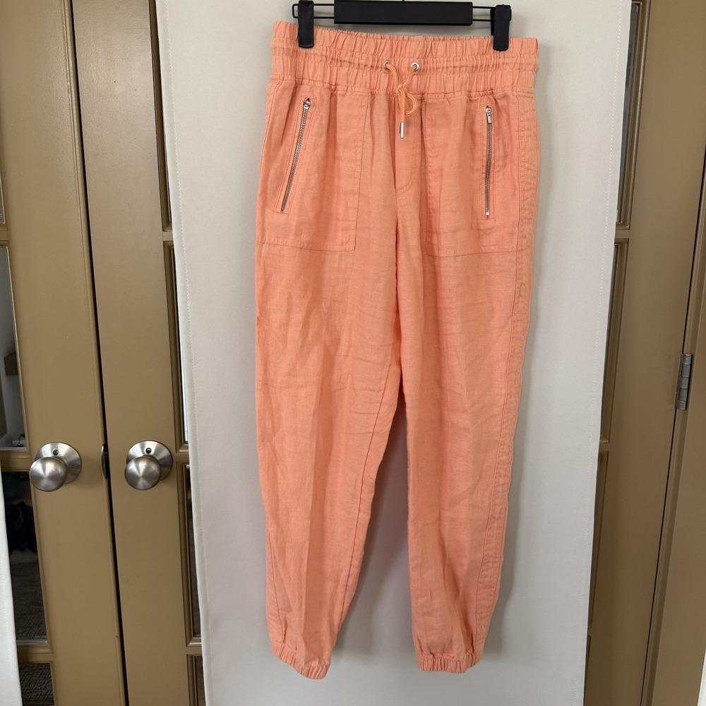 Athleta‎ Womens 6 Orange Cabo Linen Joggers Pants Casual Athleisure Bottoms